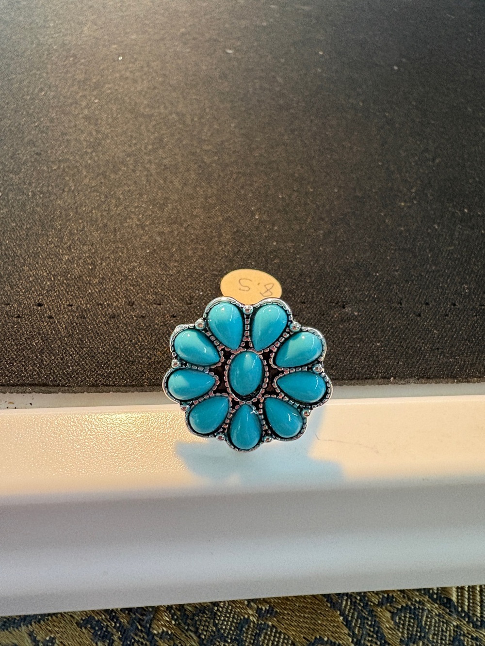 Turquoise Floral Statement Ring - Size 8.5